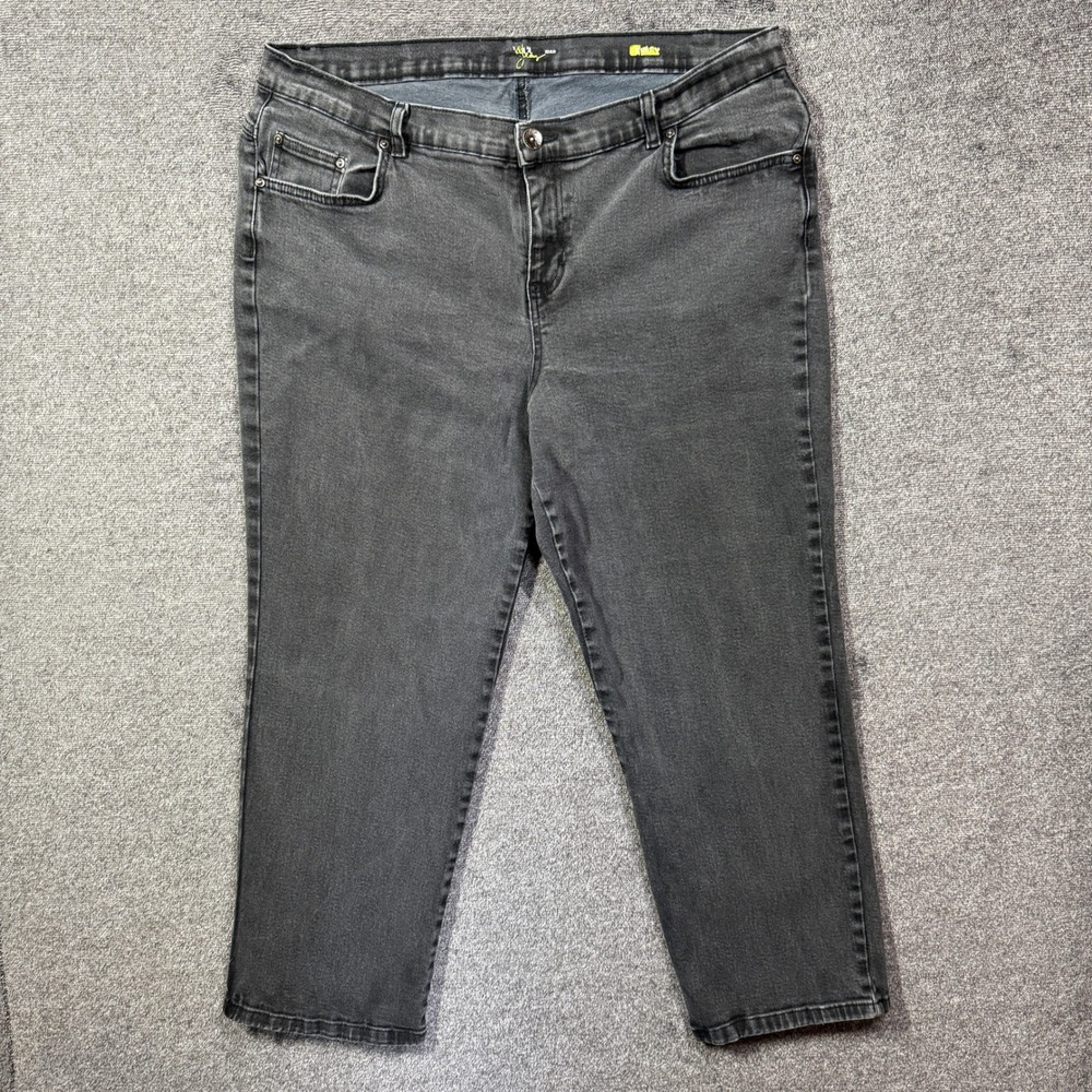Style & Co Jeans Womens 20WP Black Faded Straight Leg Petite Plus Stretch Denim